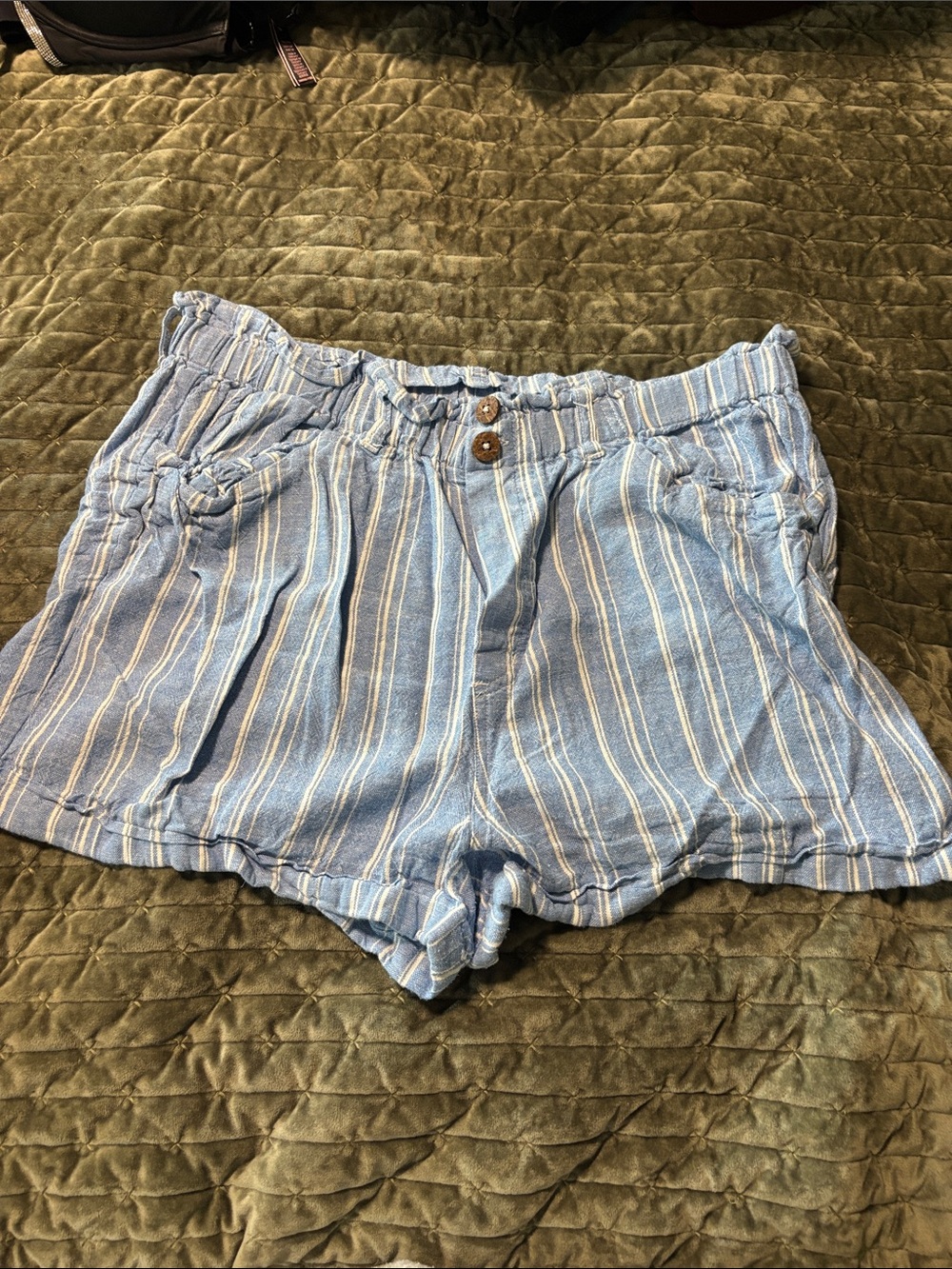 SO Light Blue and White Striped High Waist Shorts